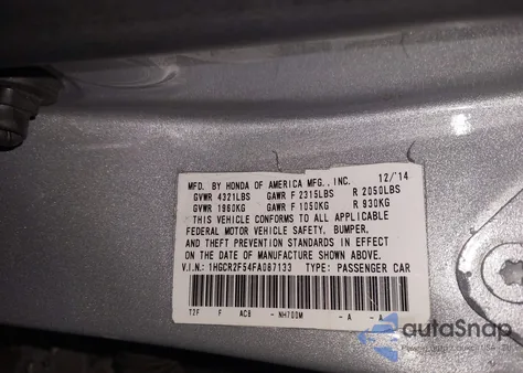 2015 Honda Accord Sport из США, поврежденный, VIN 1HGCR2F54FA087133